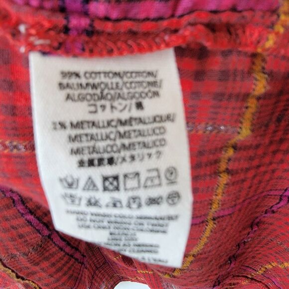 Free People Break My Stride Metallic Plaid Button-up Tunic Sherry Combo size M - Picture 8 of 8